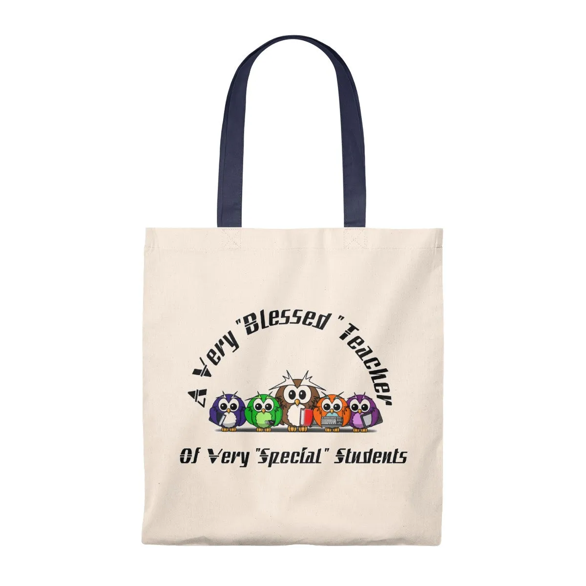 "Blessed Owl Teacher" Black Letters Tote Bag - Vintage