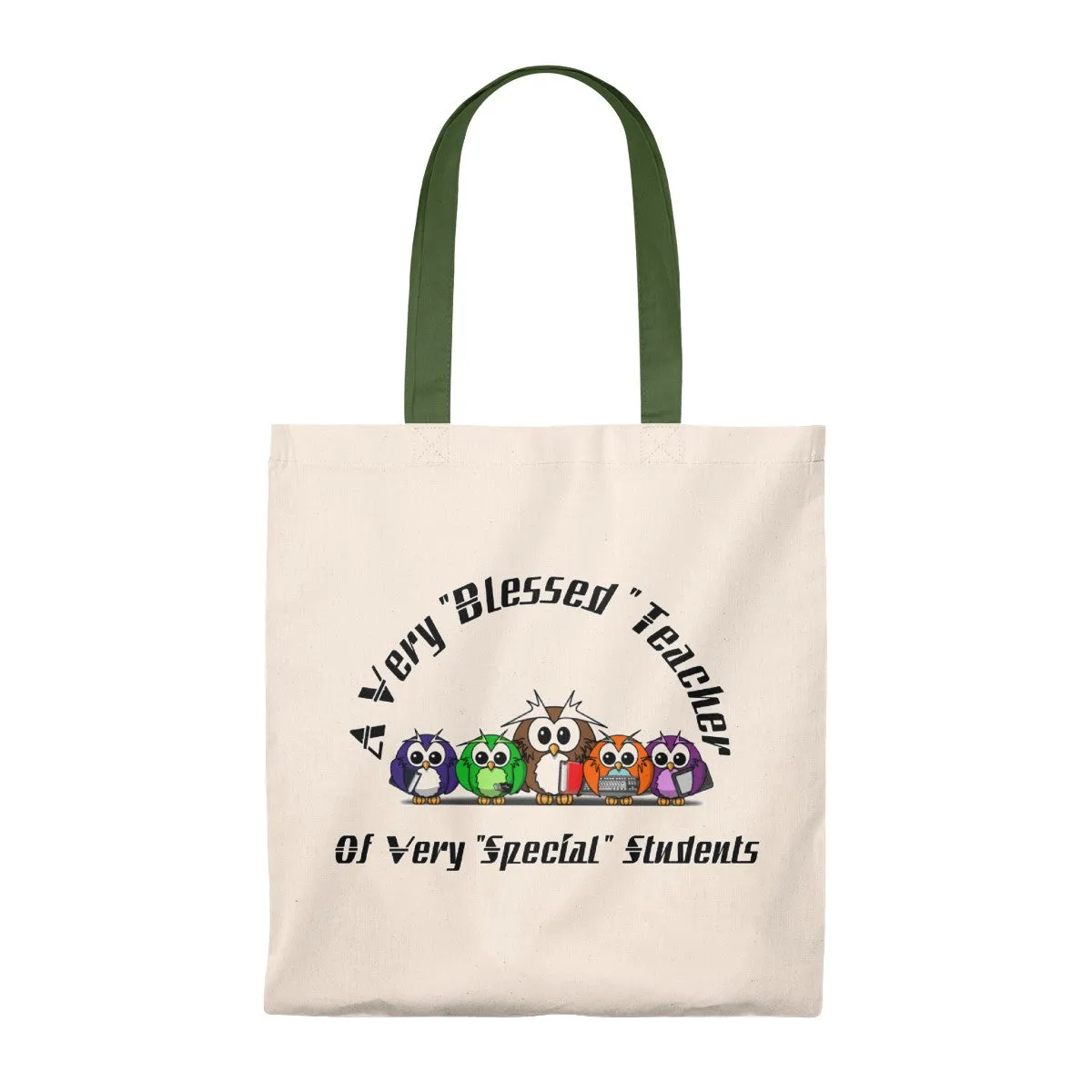 "Blessed Owl Teacher" Black Letters Tote Bag - Vintage