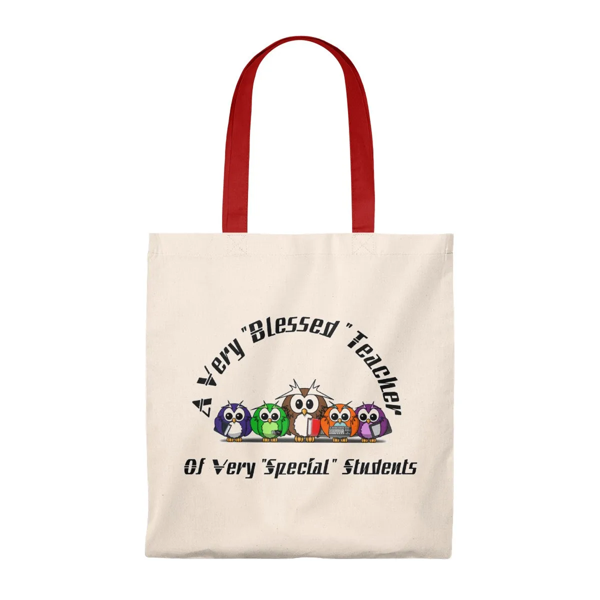 "Blessed Owl Teacher" Black Letters Tote Bag - Vintage