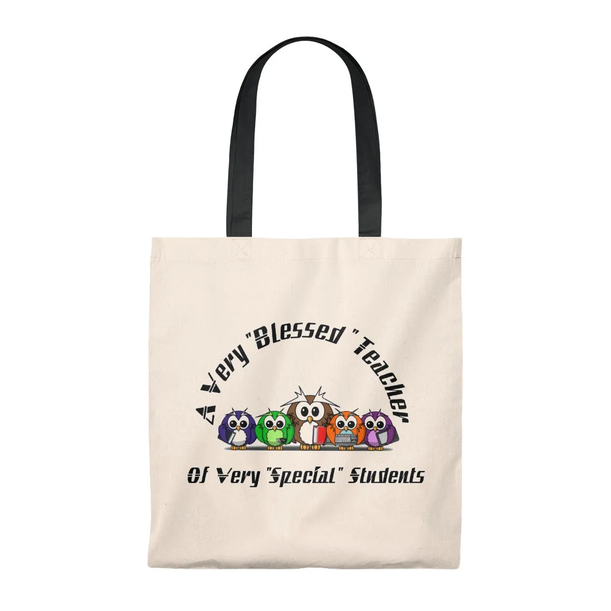 "Blessed Owl Teacher" Black Letters Tote Bag - Vintage