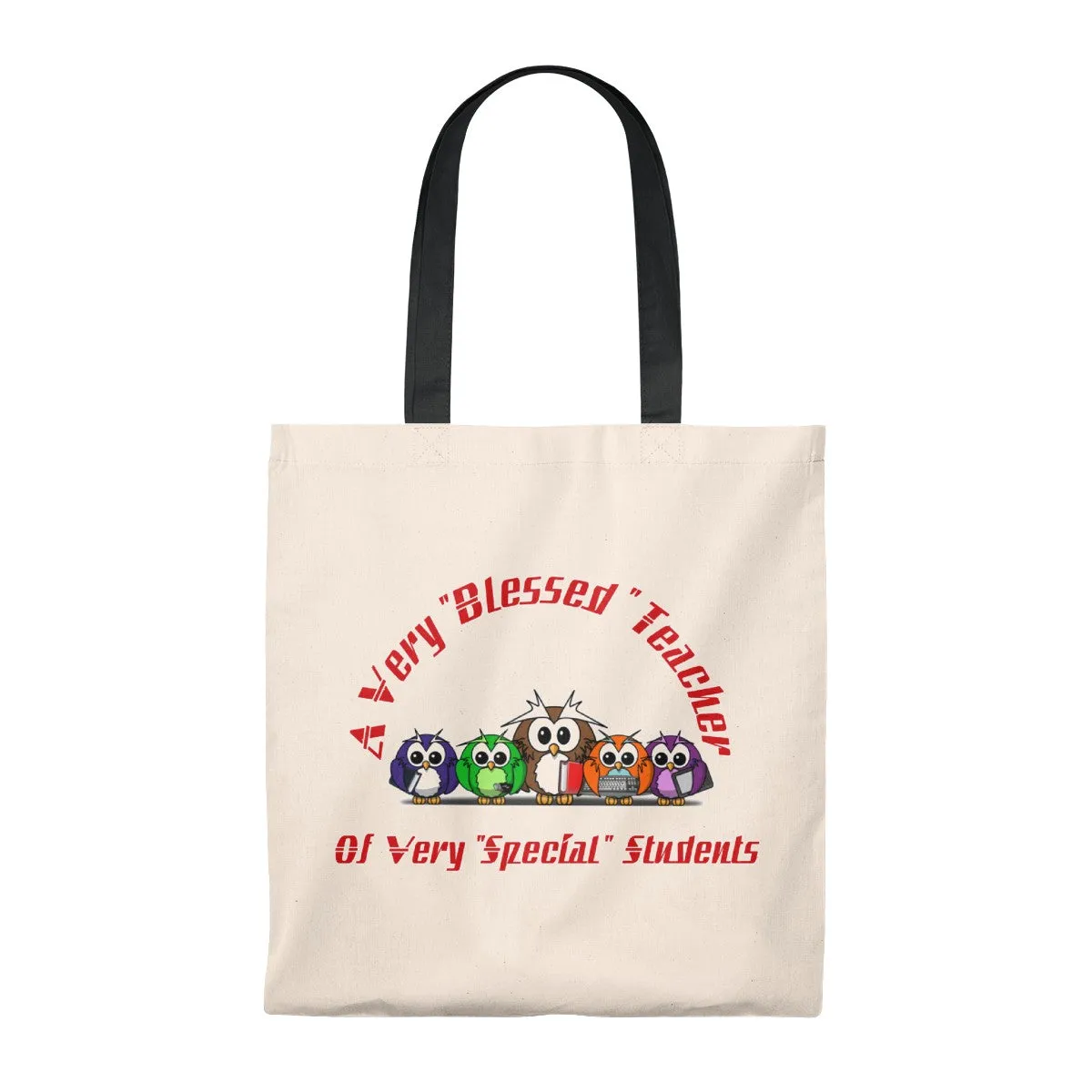 "Blessed Owl Teacher" Red Letters Tote Bag - Vintage
