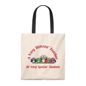 "Blessed Owl Teacher" Red Letters Tote Bag - Vintage