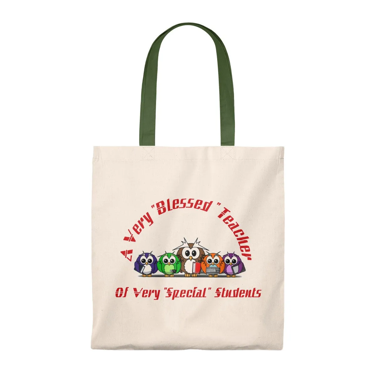 "Blessed Owl Teacher" Red Letters Tote Bag - Vintage