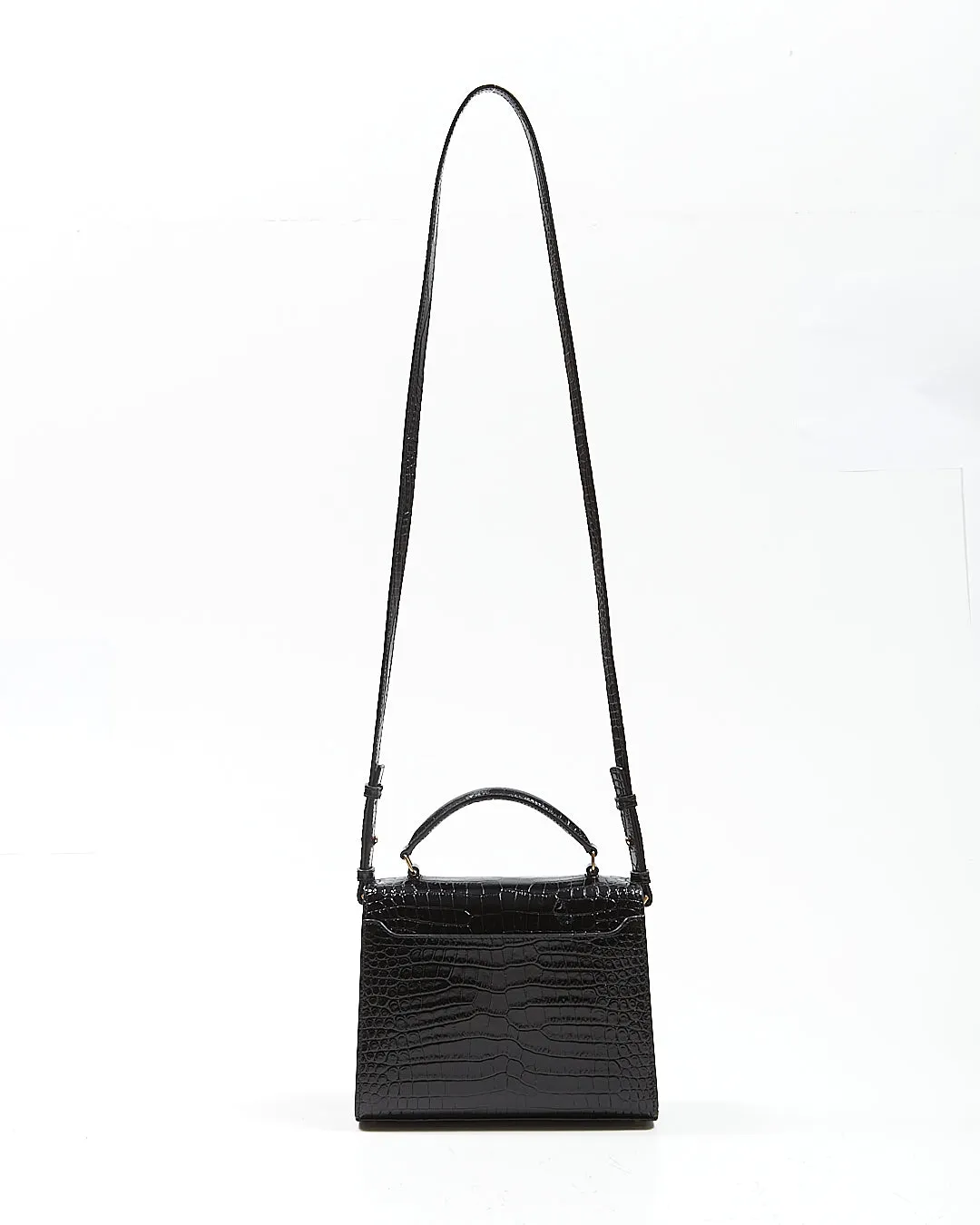 Saint Laurent Black Croc Embossed Cassandra Top Handle Bag
