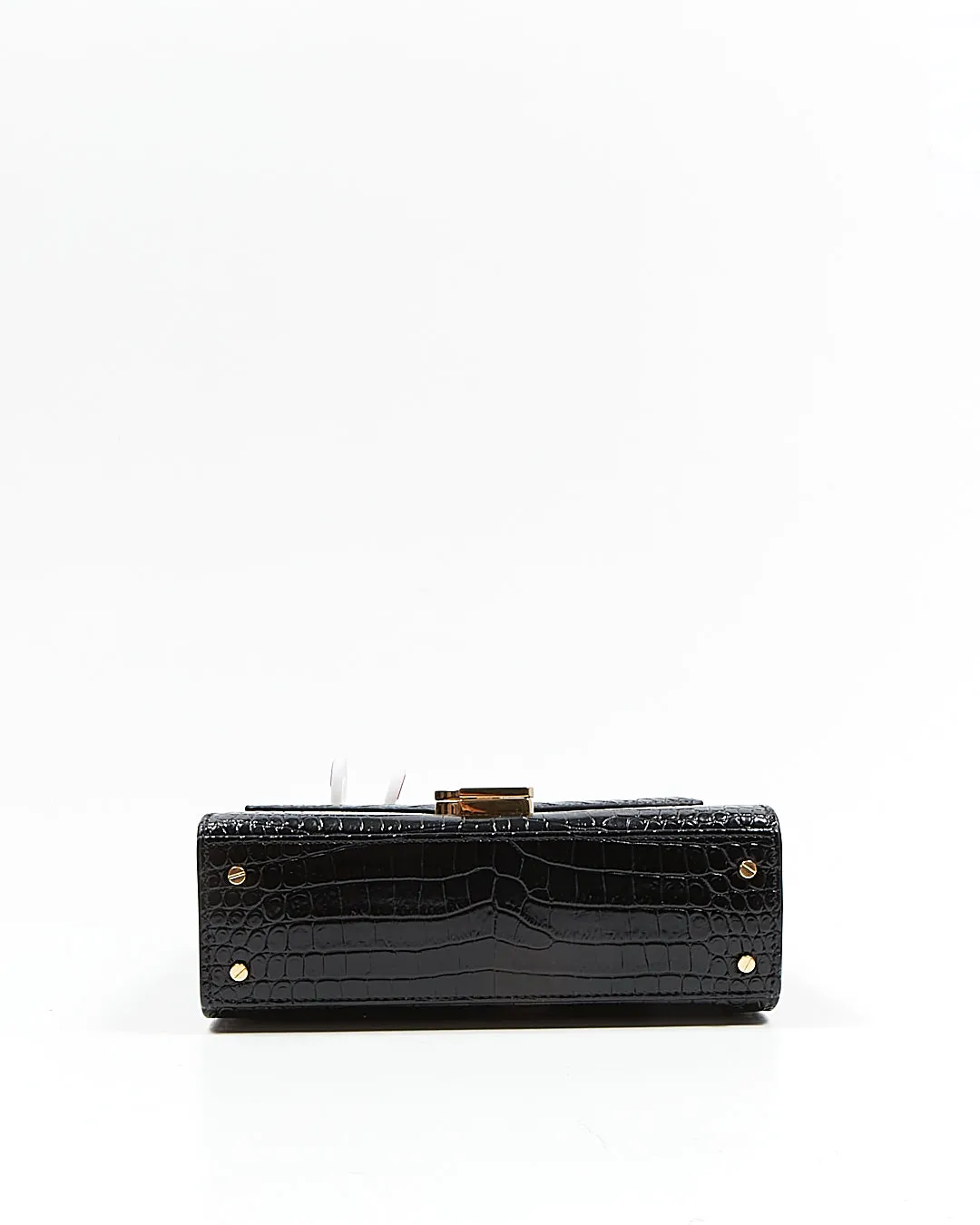 Saint Laurent Black Croc Embossed Cassandra Top Handle Bag