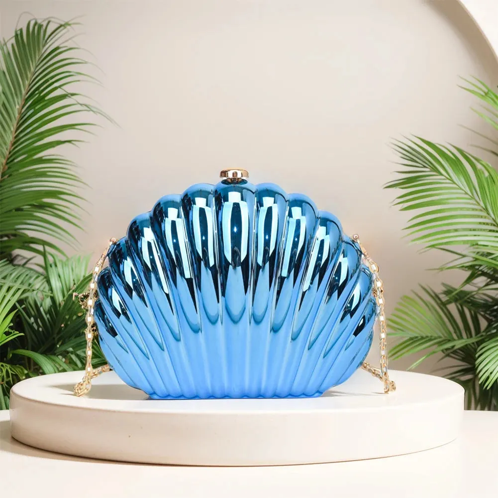 Seashell Evening Bag Women Acrylic Metallic Shoulder Bag Detachable Chain Handbag for Wedding Cocktail Party Prom Satchel Purse