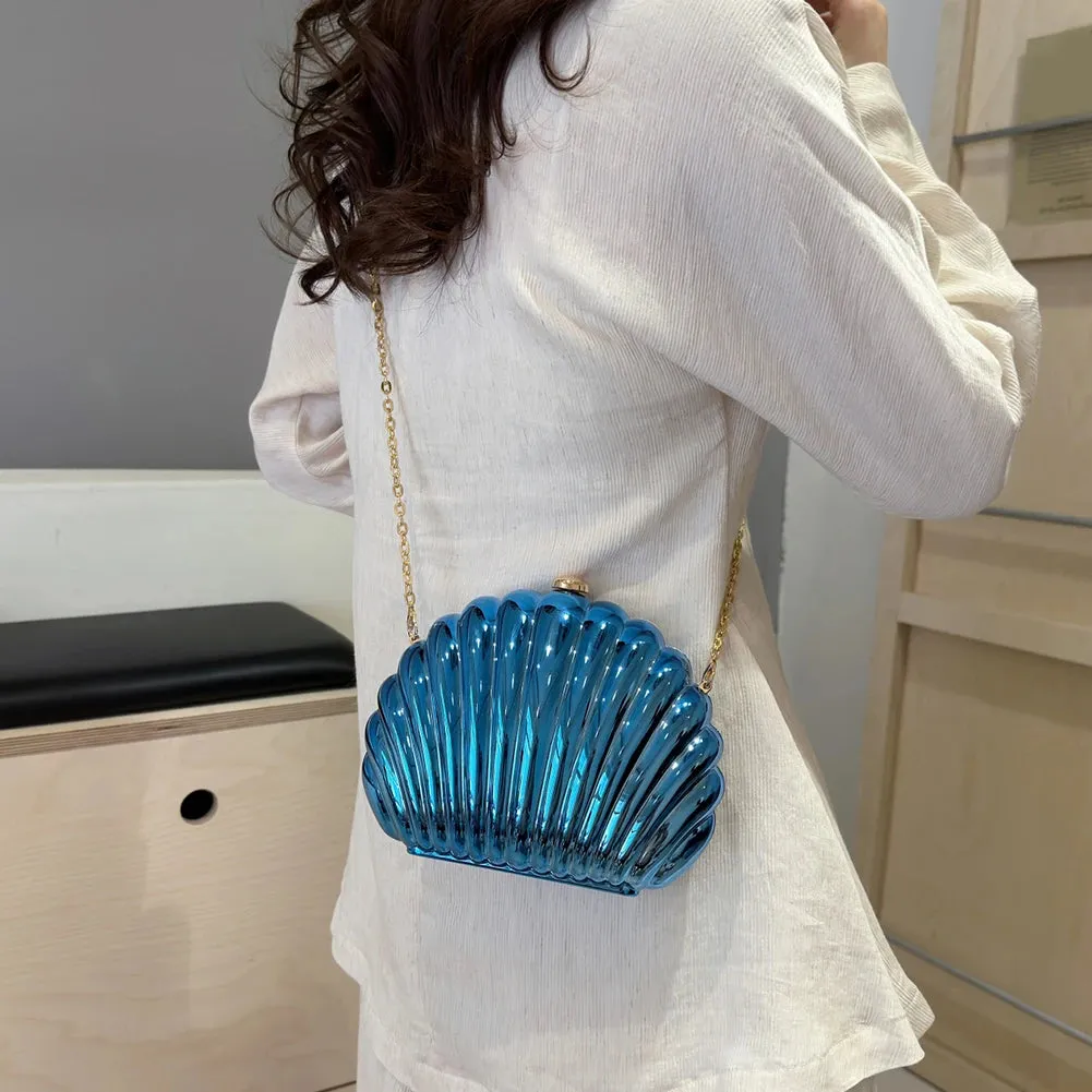 Seashell Evening Bag Women Acrylic Metallic Shoulder Bag Detachable Chain Handbag for Wedding Cocktail Party Prom Satchel Purse