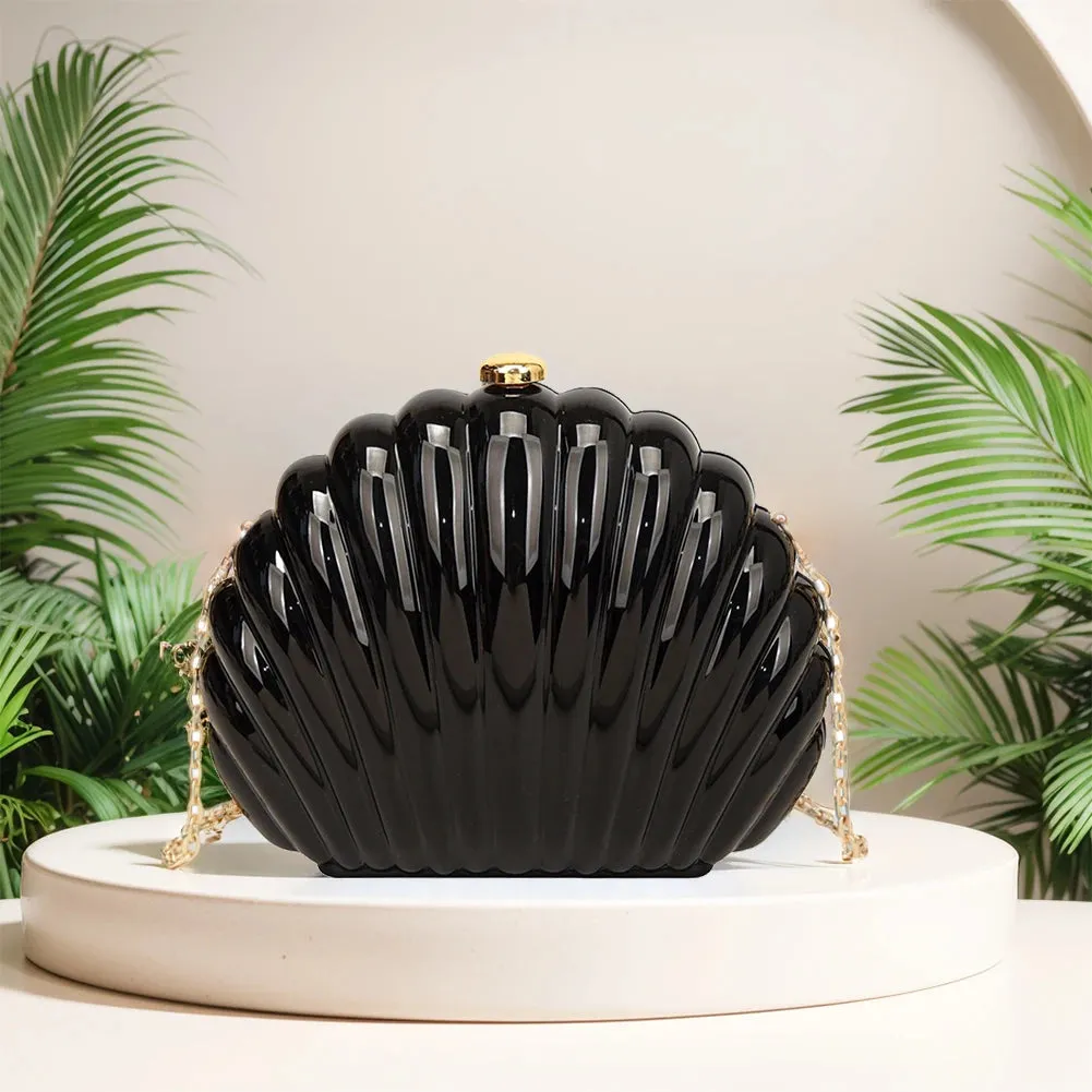 Seashell Evening Bag Women Acrylic Metallic Shoulder Bag Detachable Chain Handbag for Wedding Cocktail Party Prom Satchel Purse