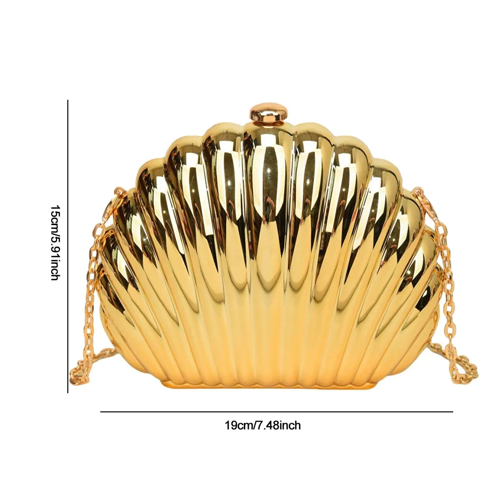 Seashell Evening Bag Women Acrylic Metallic Shoulder Bag Detachable Chain Handbag for Wedding Cocktail Party Prom Satchel Purse