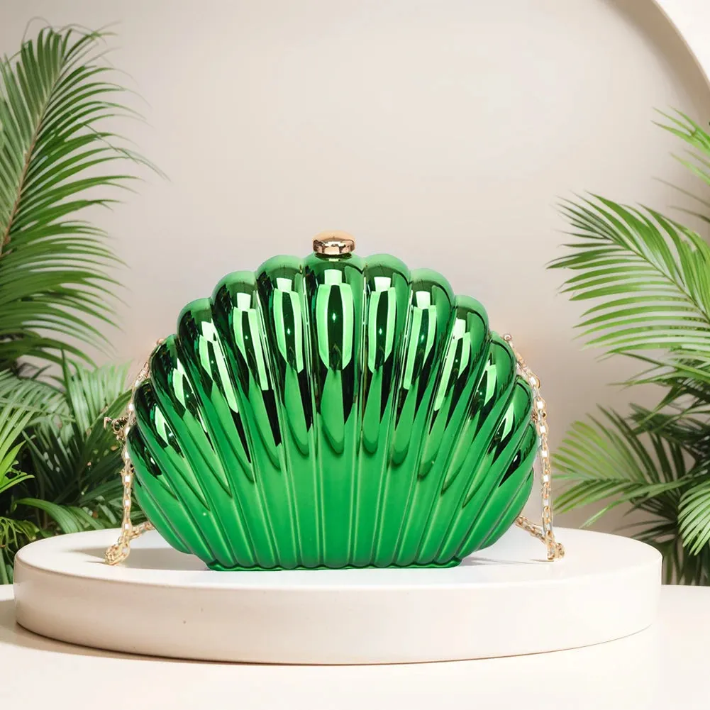 Seashell Evening Bag Women Acrylic Metallic Shoulder Bag Detachable Chain Handbag for Wedding Cocktail Party Prom Satchel Purse