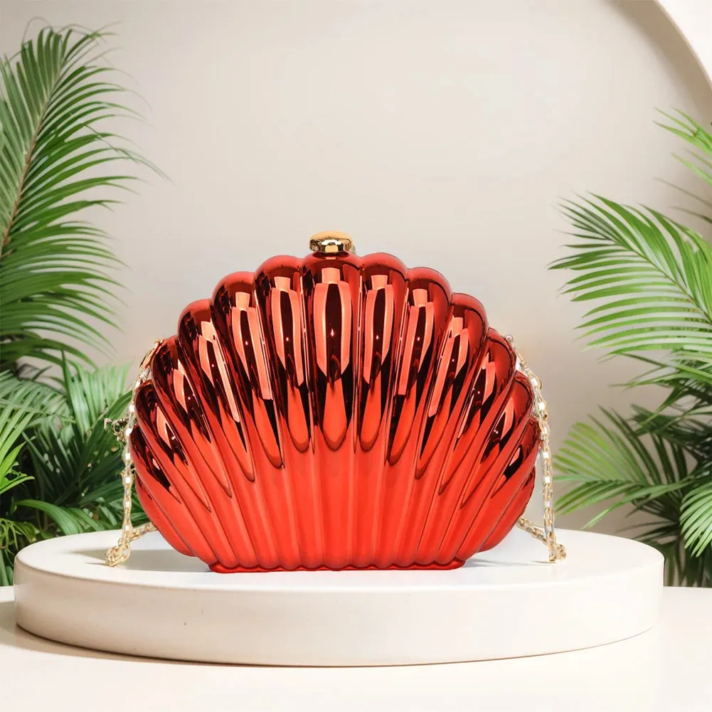 Seashell Evening Bag Women Acrylic Metallic Shoulder Bag Detachable Chain Handbag for Wedding Cocktail Party Prom Satchel Purse