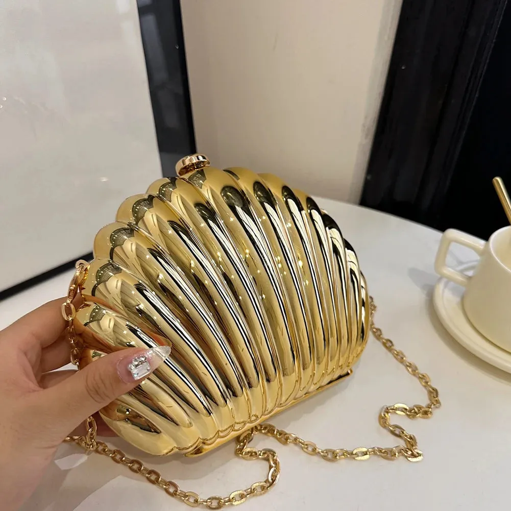 Seashell Evening Bag Women Acrylic Metallic Shoulder Bag Detachable Chain Handbag for Wedding Cocktail Party Prom Satchel Purse