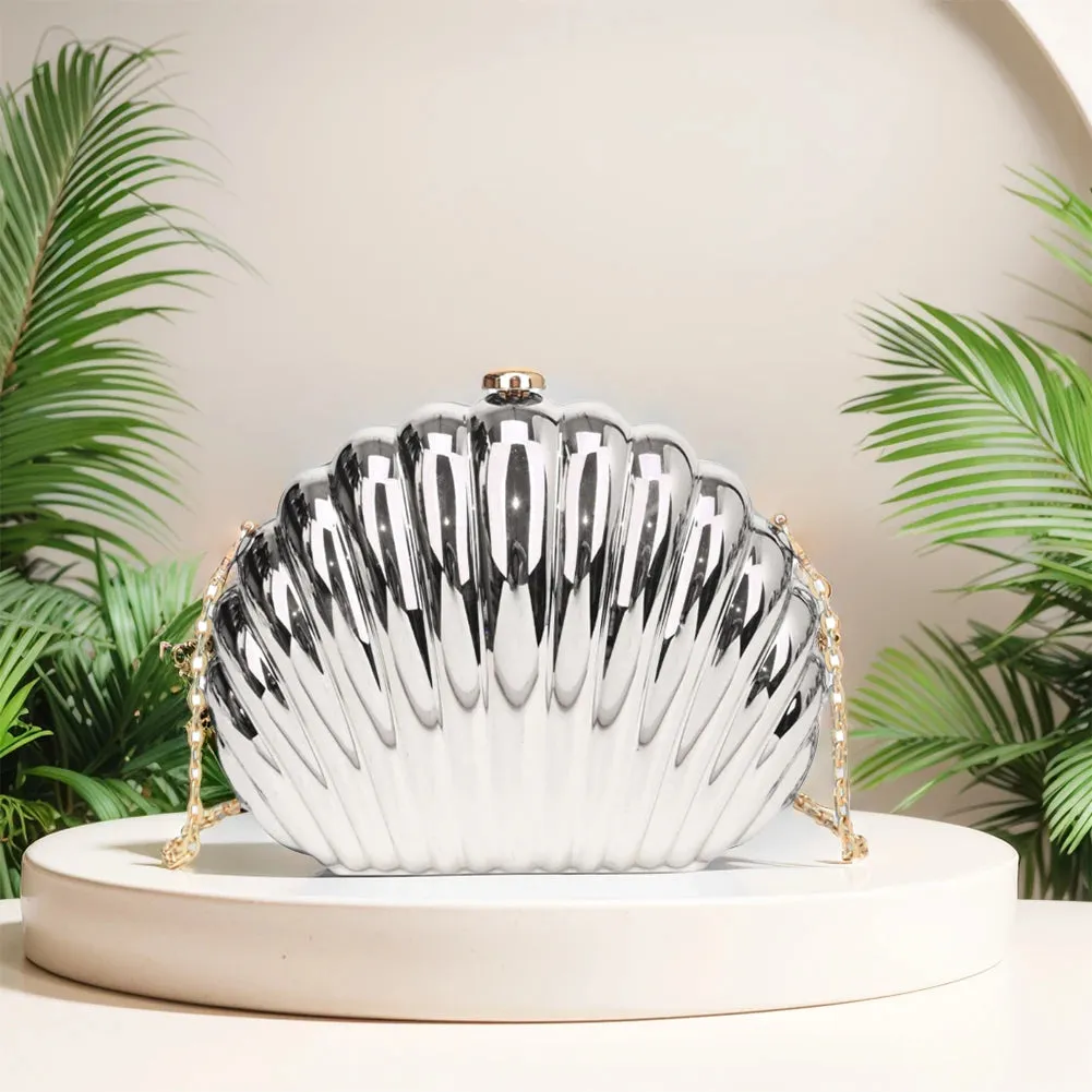 Seashell Evening Bag Women Acrylic Metallic Shoulder Bag Detachable Chain Handbag for Wedding Cocktail Party Prom Satchel Purse
