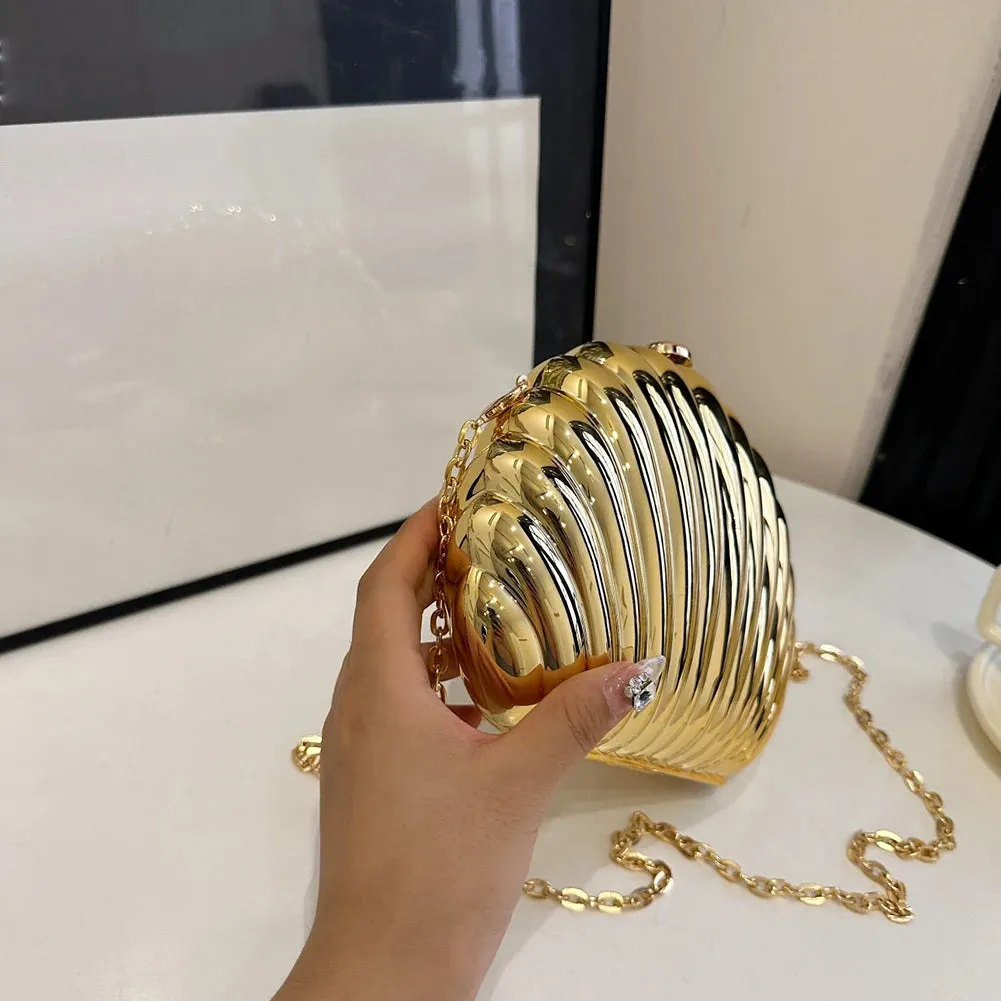 Seashell Evening Bag Women Acrylic Metallic Shoulder Bag Detachable Chain Handbag for Wedding Cocktail Party Prom Satchel Purse