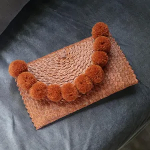 Tangerina Margarita Straw Party Clutch, with Pom-poms