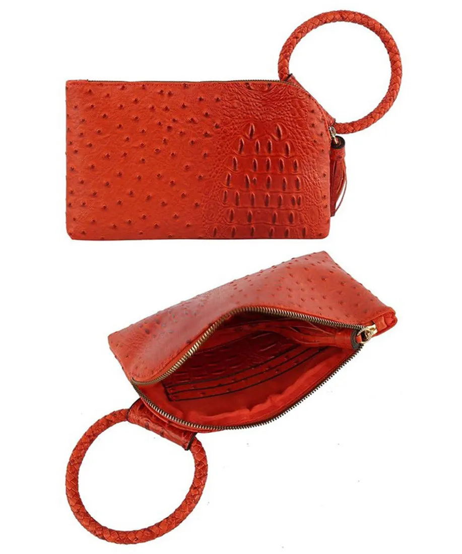 Taupe Croc HandCuff Tassel Wristlet Clutch | ALPHONSINA