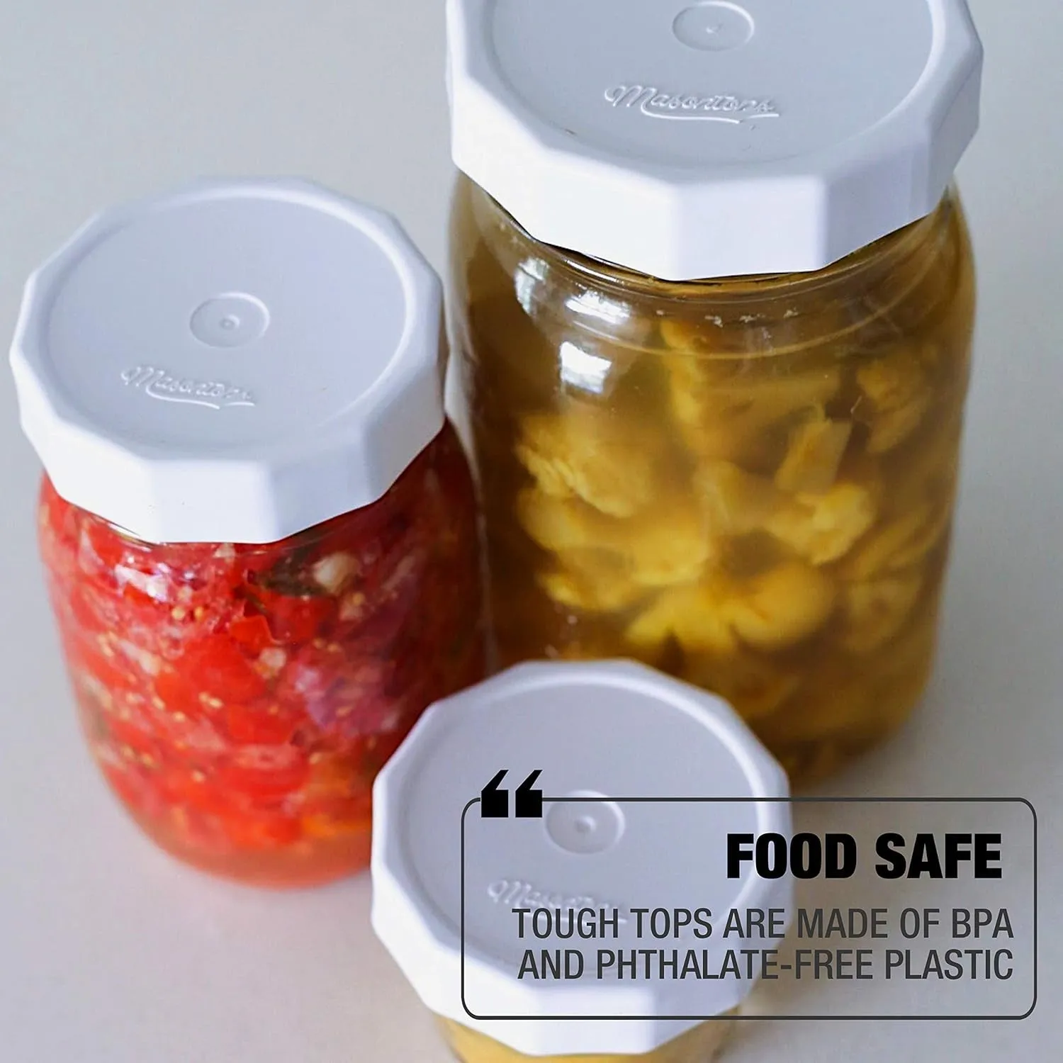 Tough Tops - Ball Regular Mouth Mason Jar Lids Plastic Leakproof - Bpa-Free White Plastic Mason Jar Lids - Reusable Dry Canning Lids Fit Ball Jars (Ball Mason Jars Not Included)