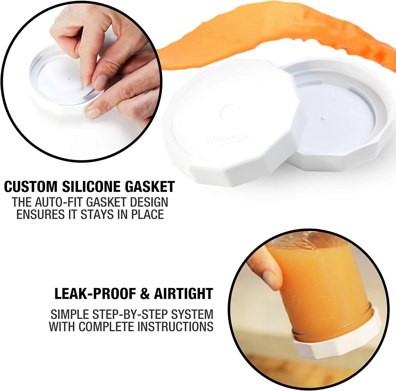 Tough Tops - Ball Regular Mouth Mason Jar Lids Plastic Leakproof - Bpa-Free White Plastic Mason Jar Lids - Reusable Dry Canning Lids Fit Ball Jars (Ball Mason Jars Not Included)