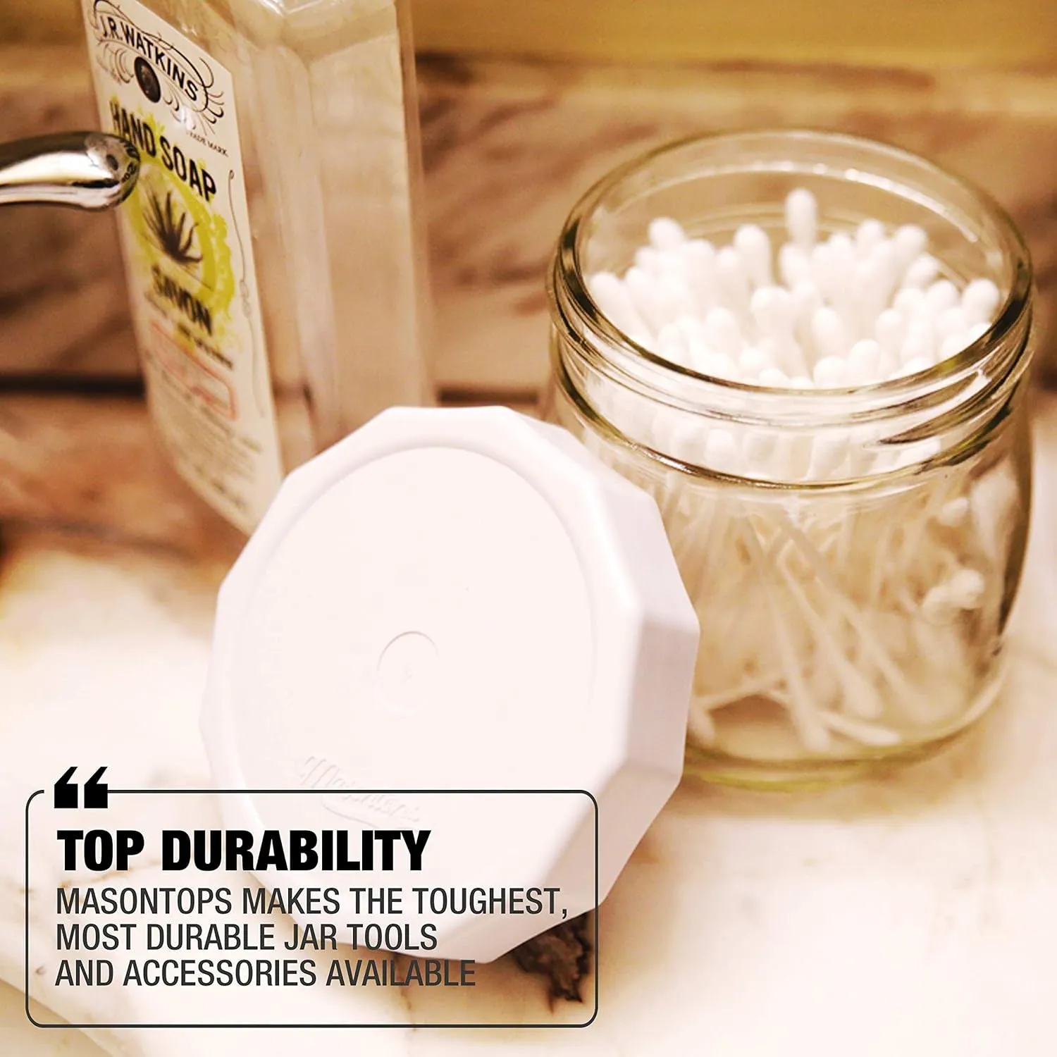Tough Tops - Ball Regular Mouth Mason Jar Lids Plastic Leakproof - Bpa-Free White Plastic Mason Jar Lids - Reusable Dry Canning Lids Fit Ball Jars (Ball Mason Jars Not Included)