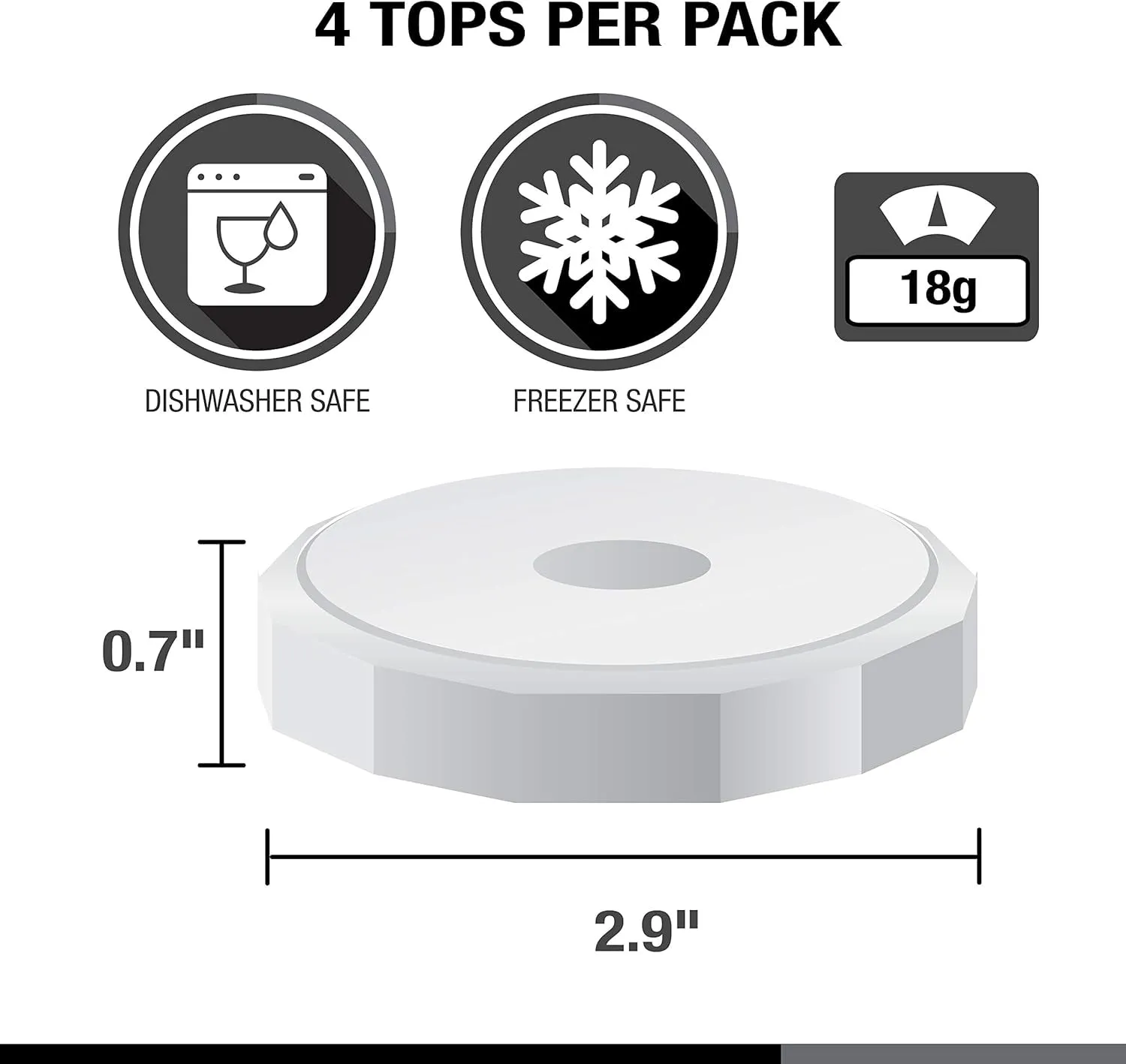 Tough Tops - Ball Regular Mouth Mason Jar Lids Plastic Leakproof - Bpa-Free White Plastic Mason Jar Lids - Reusable Dry Canning Lids Fit Ball Jars (Ball Mason Jars Not Included)