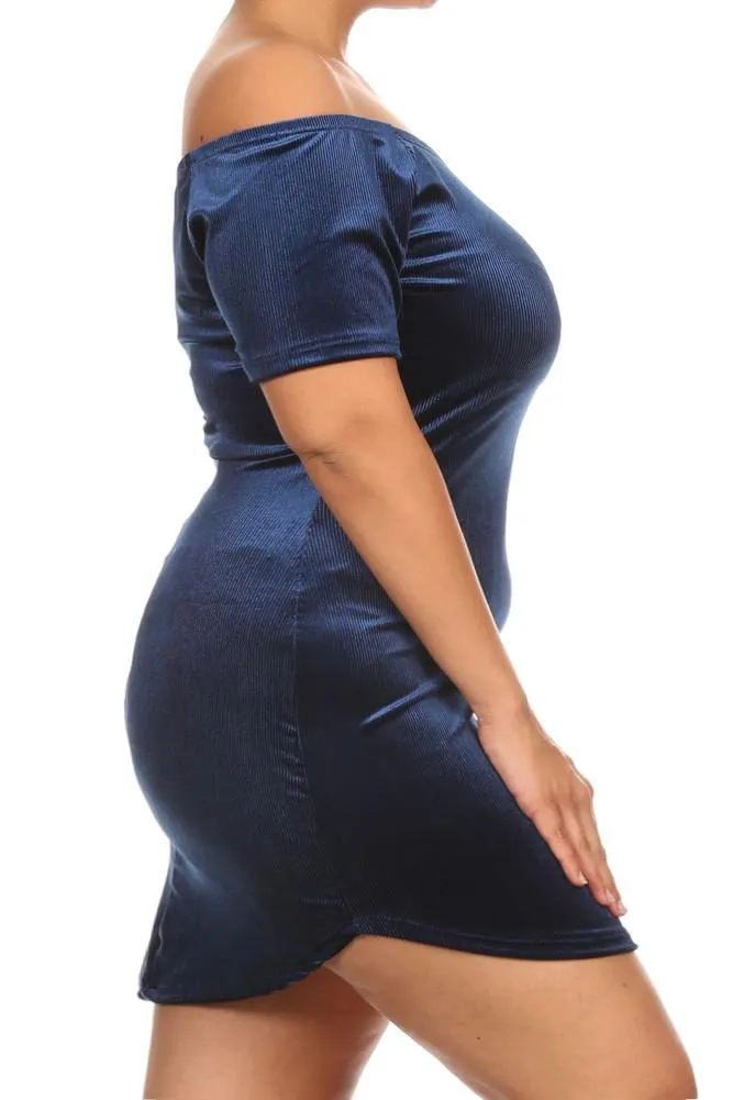 Velvet Bodycon Off Shoulder Plus Size Dress