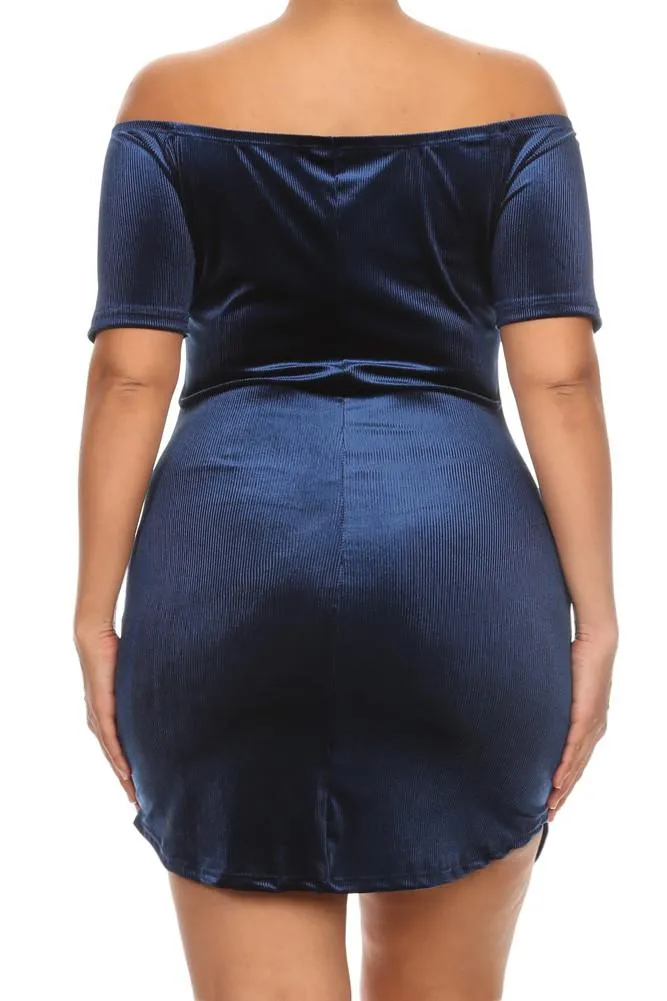 Velvet Bodycon Off Shoulder Plus Size Dress