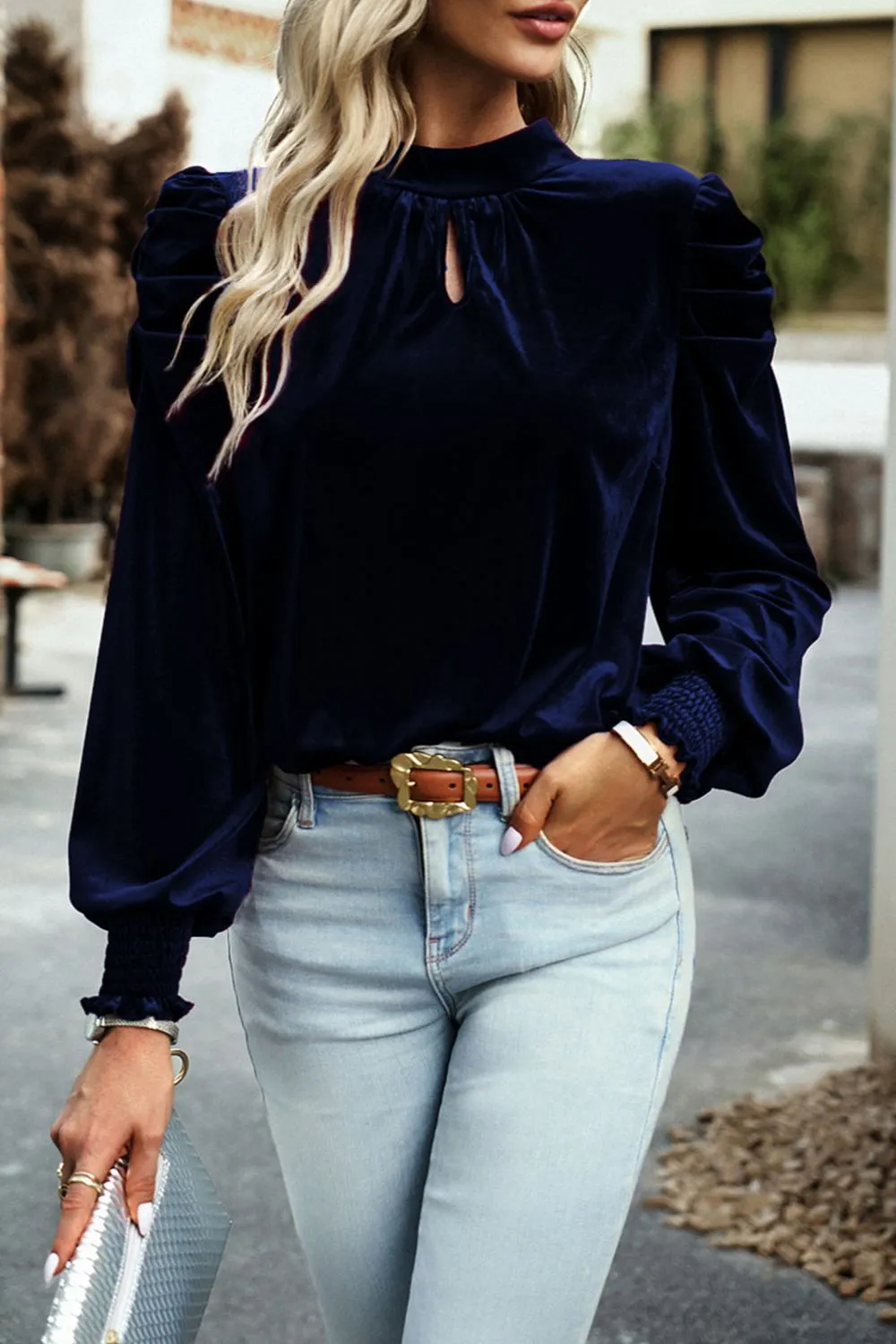 Velvet Long Sleeve Blouse
