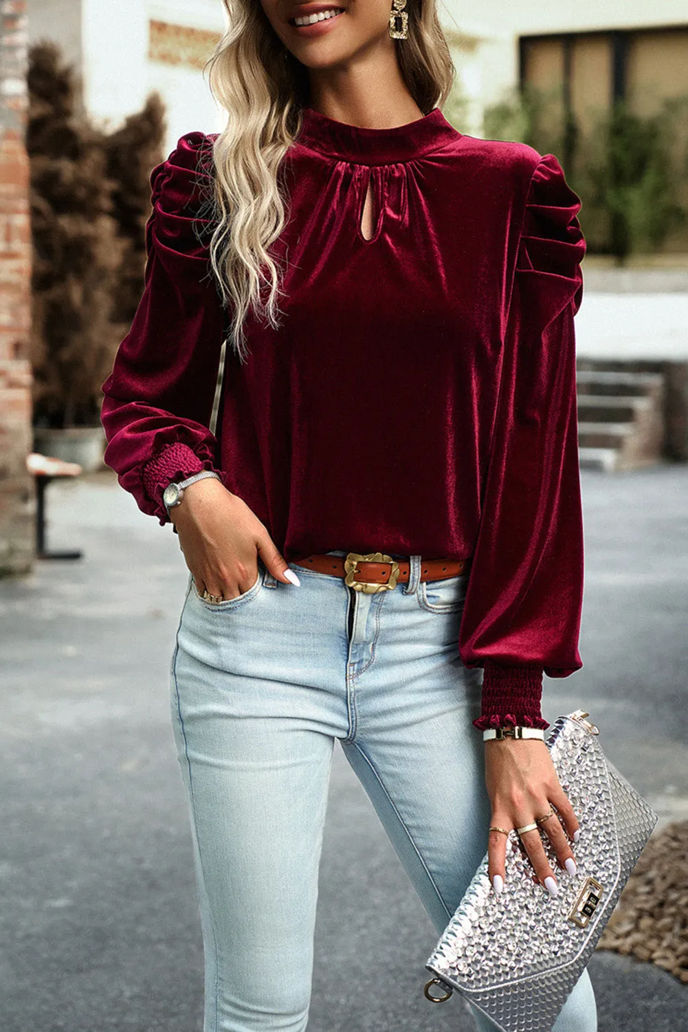 Velvet Long Sleeve Blouse