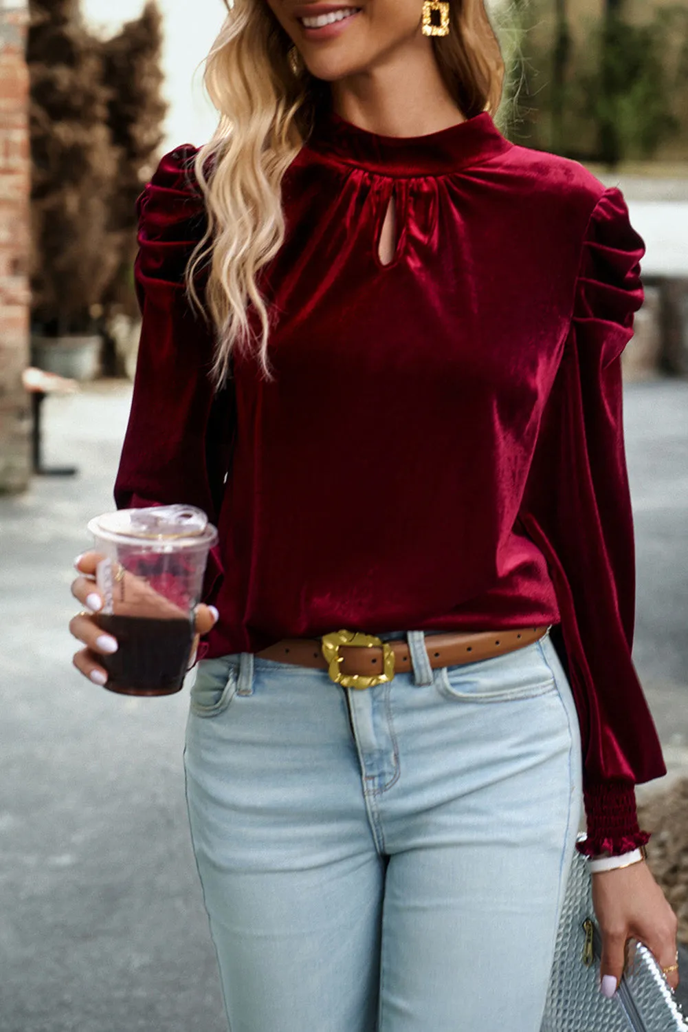 Velvet Long Sleeve Blouse