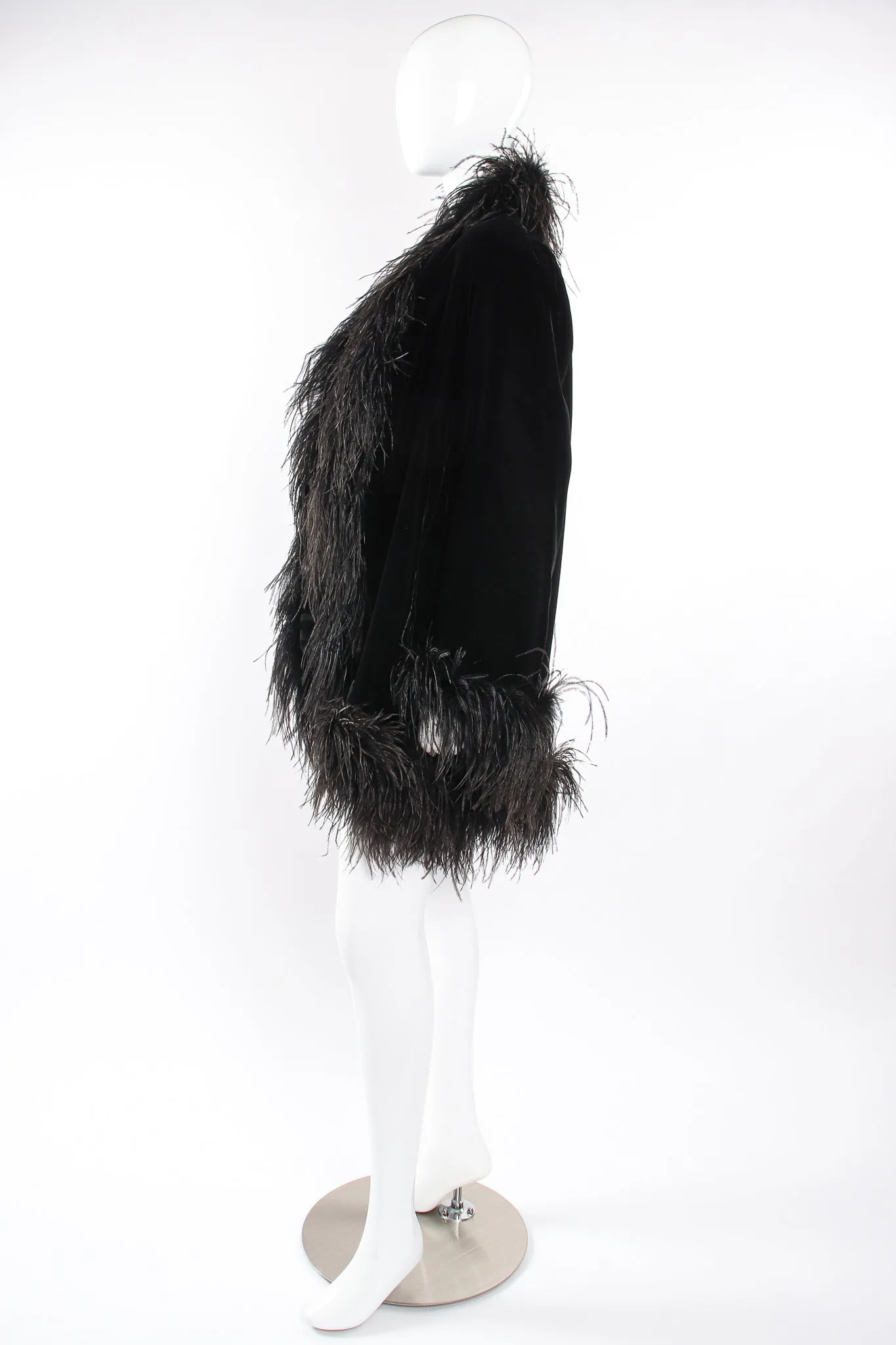 Velvet Ostrich Feather Trim Coat