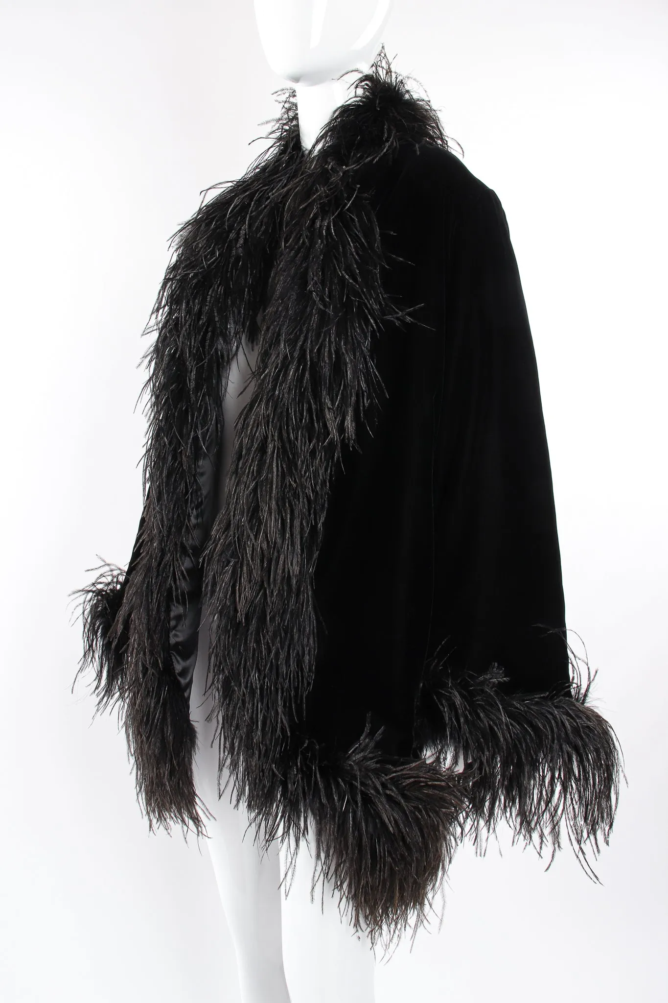 Velvet Ostrich Feather Trim Coat