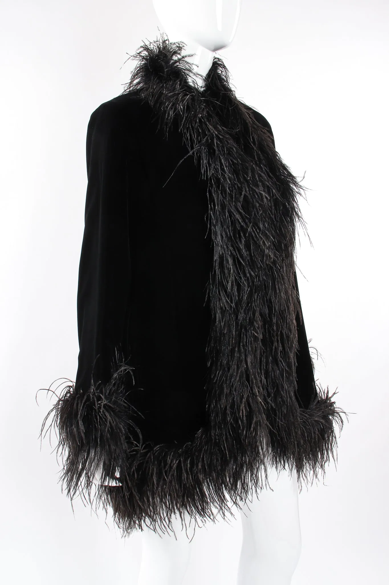 Velvet Ostrich Feather Trim Coat