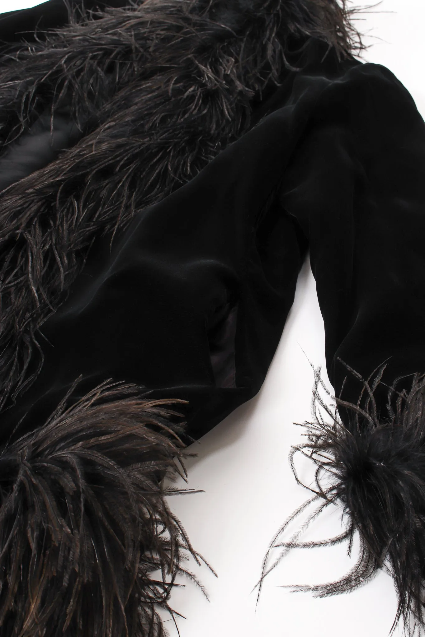 Velvet Ostrich Feather Trim Coat