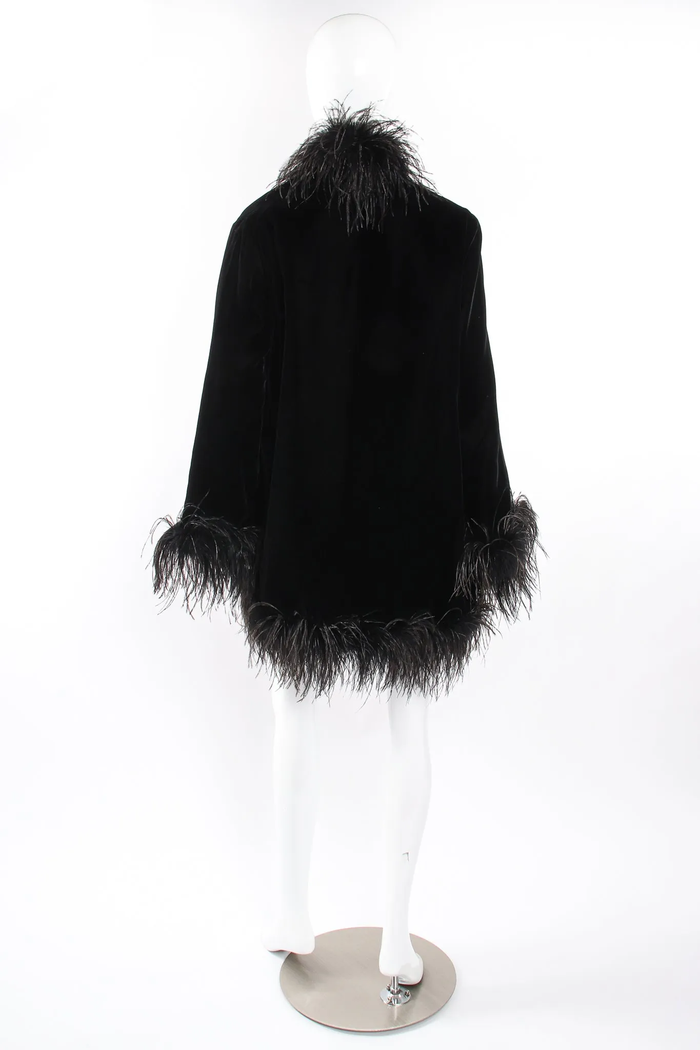 Velvet Ostrich Feather Trim Coat