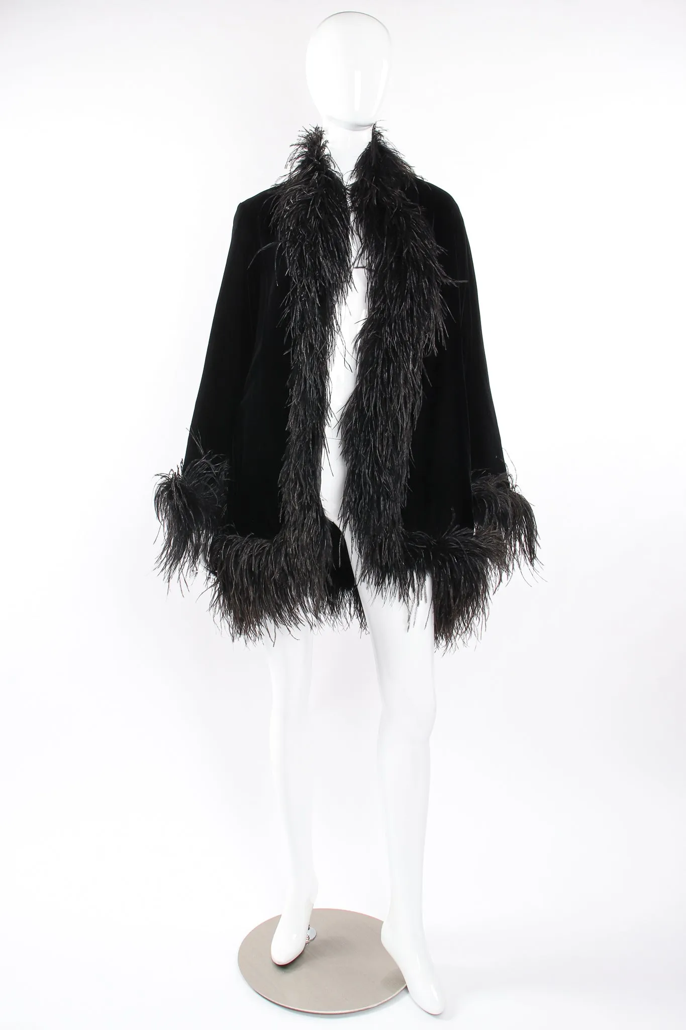 Velvet Ostrich Feather Trim Coat