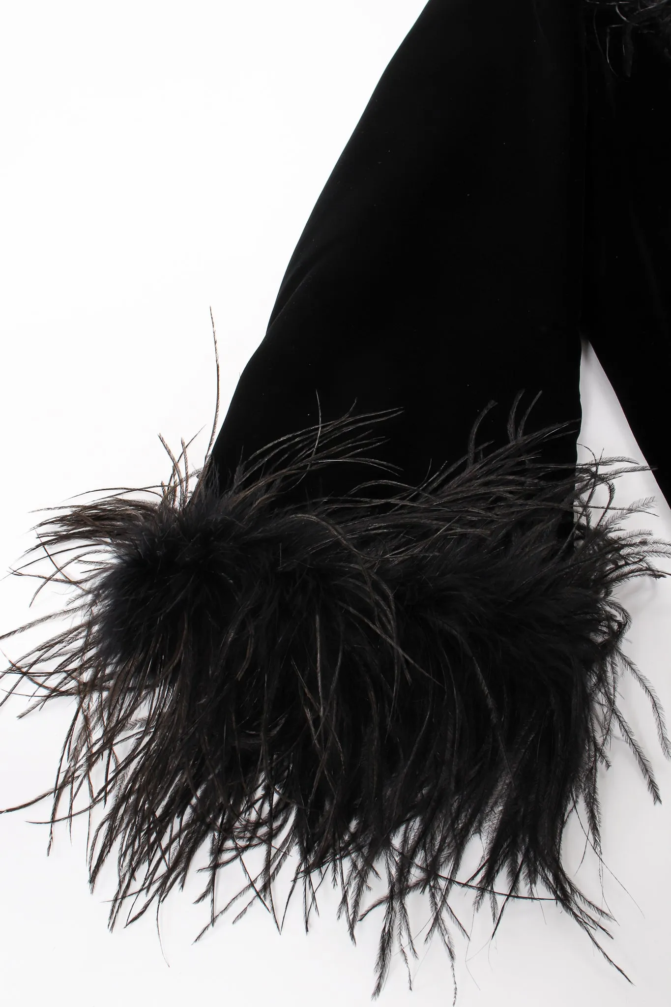 Velvet Ostrich Feather Trim Coat