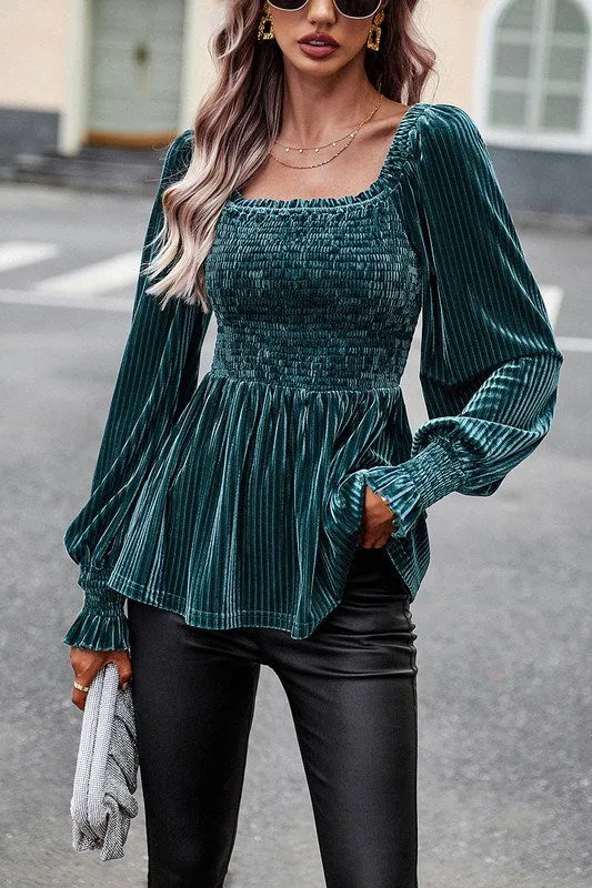 Velvet Peplum Top