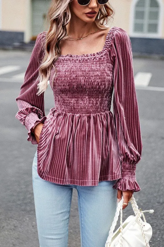 Velvet Peplum Top