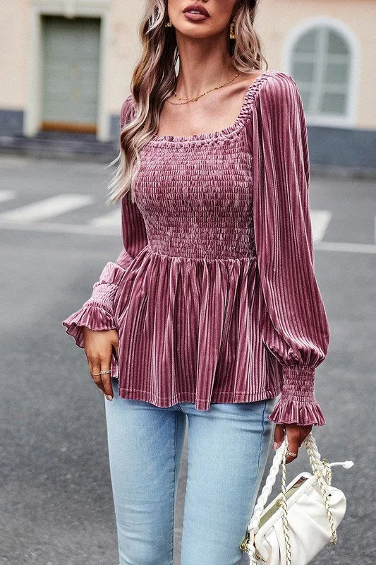 Velvet Peplum Top
