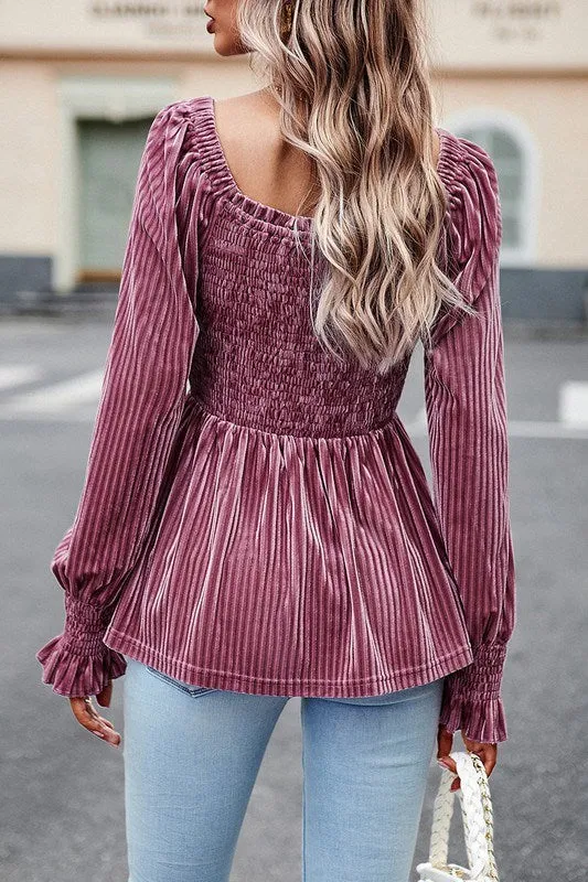 Velvet Peplum Top