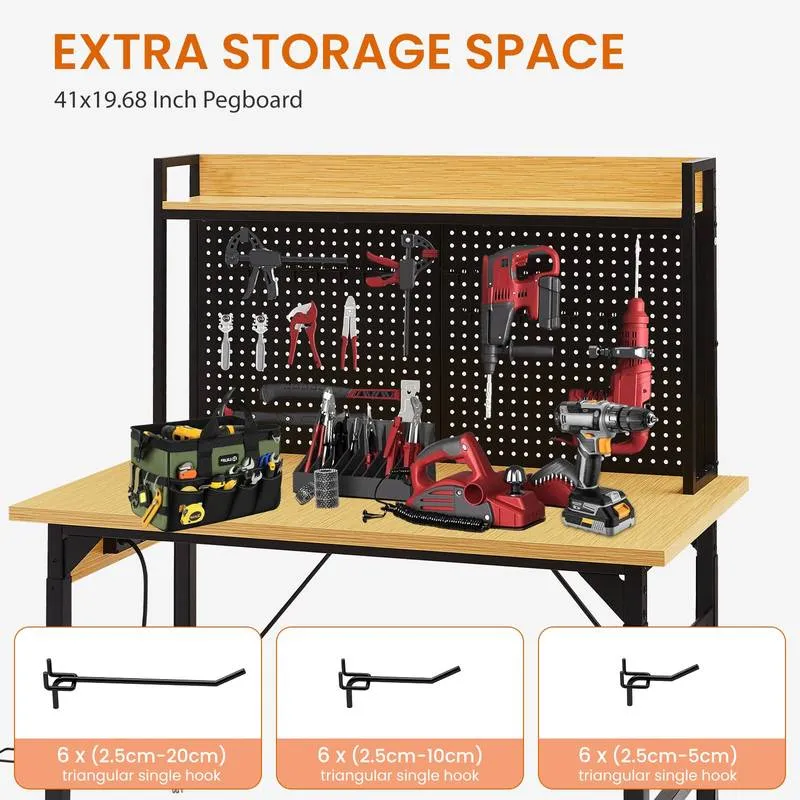 Versatile Rolling Workbench with Pegboard and Outlets