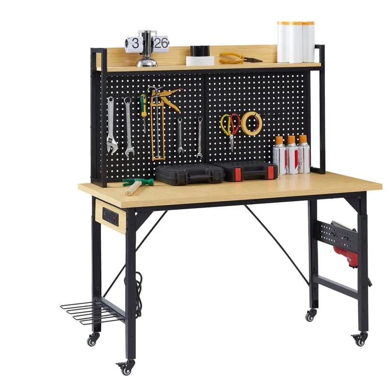 Versatile Rolling Workbench with Pegboard and Outlets
