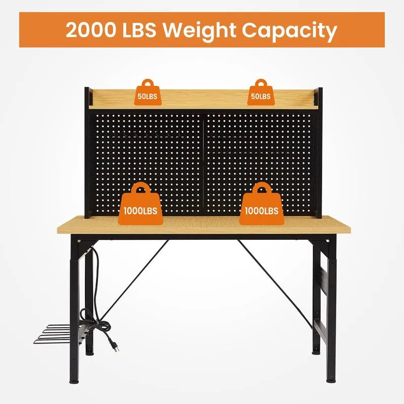 Versatile Rolling Workbench with Pegboard and Outlets