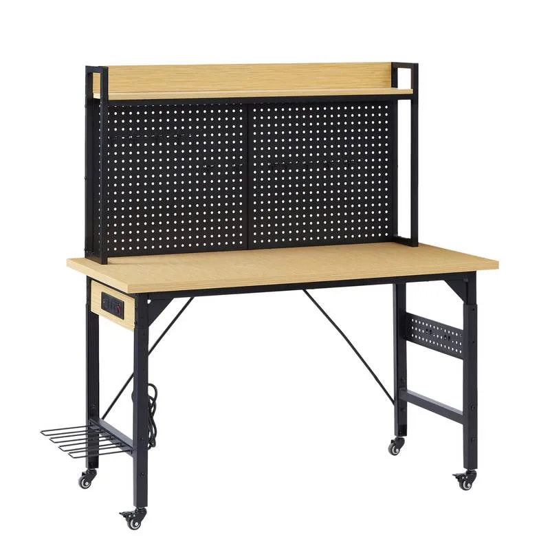 Versatile Rolling Workbench with Pegboard and Outlets