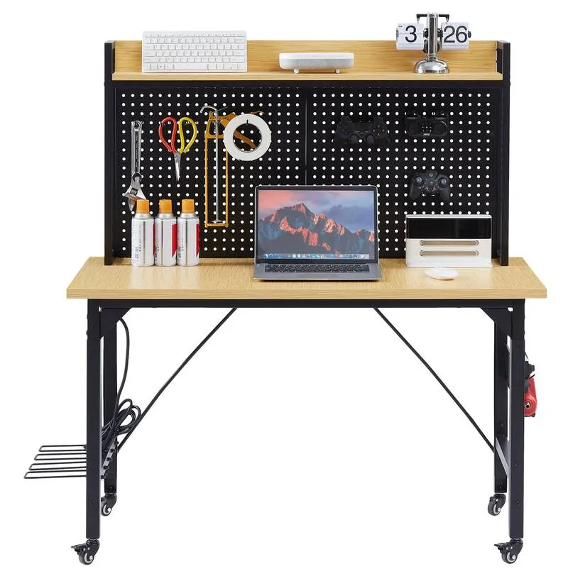 Versatile Rolling Workbench with Pegboard and Outlets
