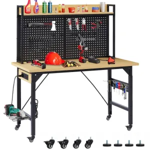Versatile Rolling Workbench with Pegboard and Outlets