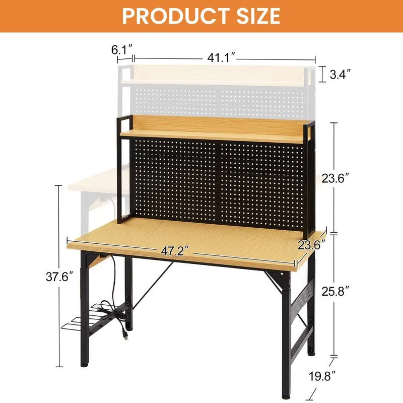 Versatile Rolling Workbench with Pegboard and Outlets