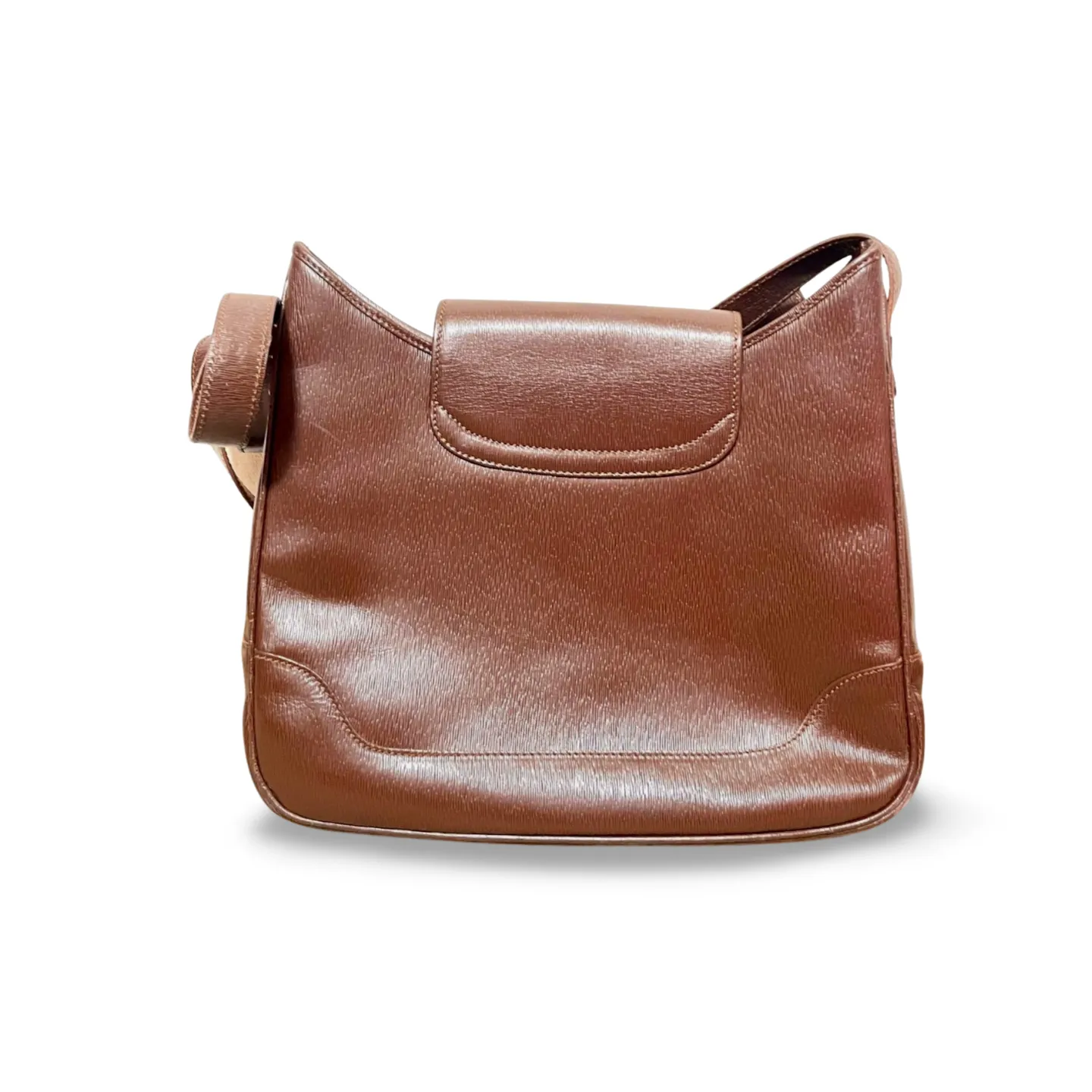 Vintage Bally brown leather trapezoid design shoulder bag with gold tone logo. Unisex use. 061003y2
