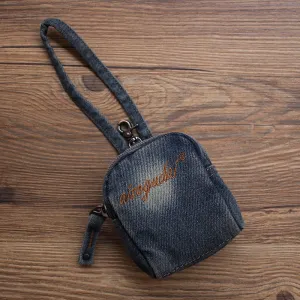 Vintage Mens Black Denim Mini Pouch Denim Small Card Coin Bag with Lanyard for Women
