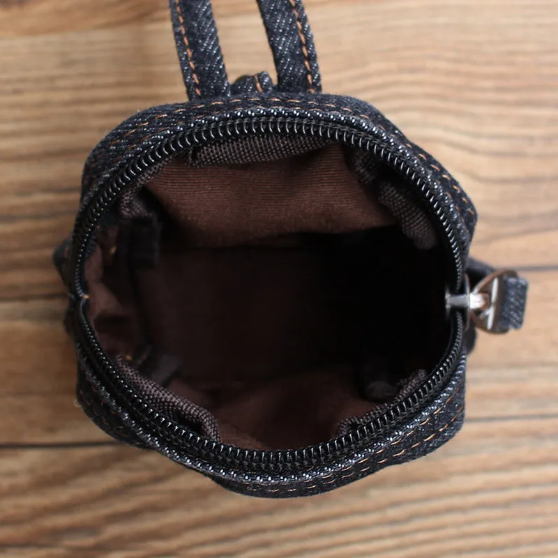 Vintage Mens Black Denim Mini Pouch Denim Small Card Coin Bag with Lanyard for Women